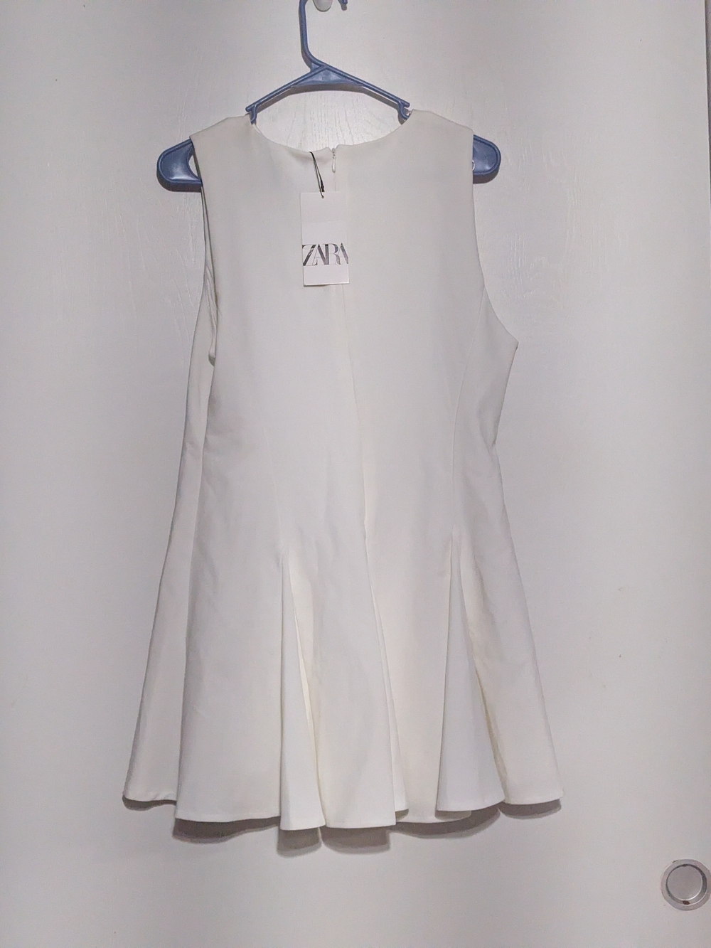ZARA Godet Bow Mini Dress White  Sleeveless Flared - NWT